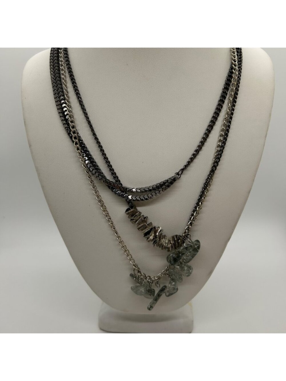Calvin Klein Multi-Strand Layered Statement Necklace Gunmetal Silver Tone Chain